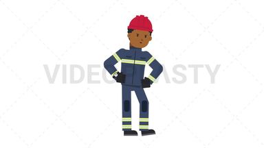 Black Male Firefighter Waiting Stock Animation