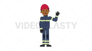 Black Male Firefighter Waving Stock Animation