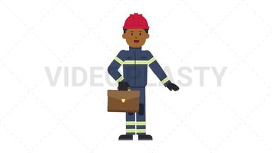 Black Male Firefighter Waving with Briefcase Stock Animation