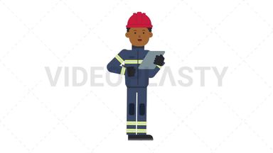 Black Male Firefighter Writing on Clipboard Stock Animation