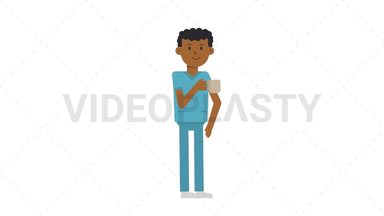 Black Male Nurse Drinking Coffee Stock Animation