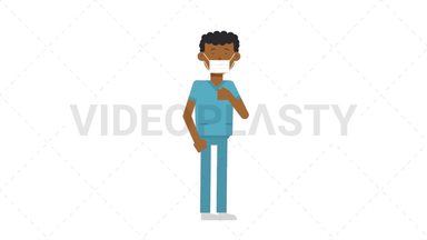 Black Male Nurse Face Mask Coughing Stock Animation