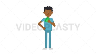 Black Male Nurse Holding Cash Stock Animation