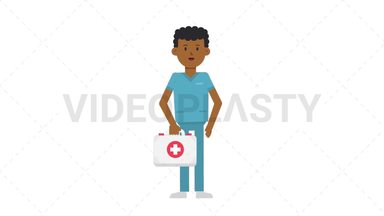 Black Male Nurse Holding First Aid Kit Stock Animation