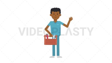 Black Male Nurse Holding Toolbox Stock Animation
