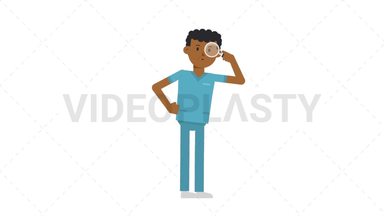 Black Male Nurse Searching with a Magnifying Glass Stock Animation