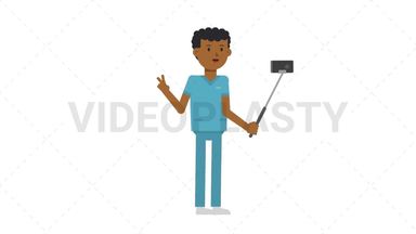 Black Male Nurse Selfie Stick Stock Animation