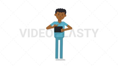 Black Male Nurse Using Tablet Happy Stock Animation