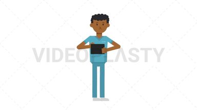 Black Male Nurse Using Tablet Sad Stock Animation