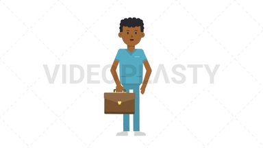 Black Male Nurse Waving with Briefcase Stock Animation