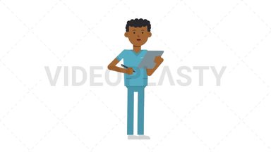 Black Male Nurse Writing on Clipboard Stock Animation