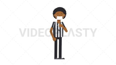 Black Male US Referee Face Mask Coughing Stock Animation