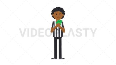 Black Male US Referee Holding Cash Stock Animation