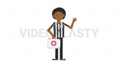 Black Male US Referee Holding First Aid Kit Stock Animation