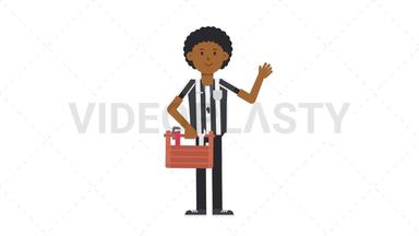 Black Male US Referee Holding Toolbox Stock Animation