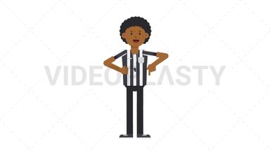 Black Male US Referee Pointing Below Stock Animation