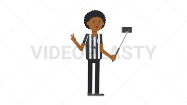 Black Male US Referee Selfie Stick Stock Animation