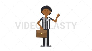 Black Male US Referee Waving with Briefcase Stock Animation