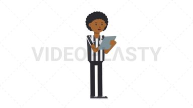 Black Male US Referee Writing on Clipboard Stock Animation
