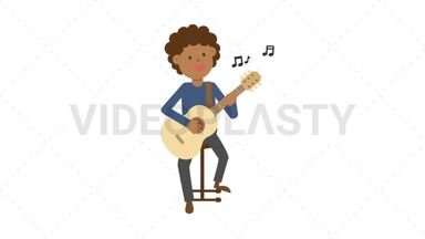 Black Man Playing Guitar Sitting Stock Animation
