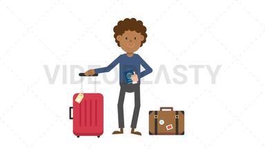 Black Man Traveling with Luggage Stock Animation