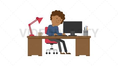Black Man Working at his Desk Stock Animation