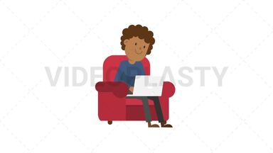 Black Man Working at his Laptop on the Couch Stock Animation