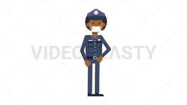 Black Policeman Face Mask Coughing Stock Animation