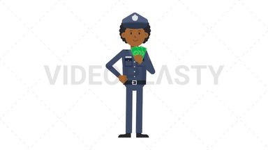 Black Policeman Holding Cash Stock Animation