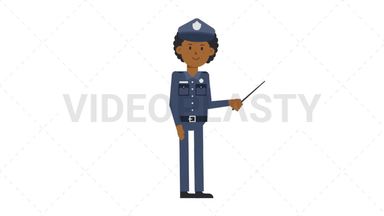 Black Policeman Holding Pointer Stick Stock Animation