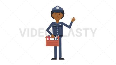 Black Policeman Holding Toolbox Stock Animation