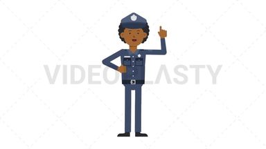 Black Policeman Pointing Above Stock Animation