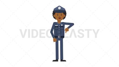 Black Policeman Pointing Below Stock Animation