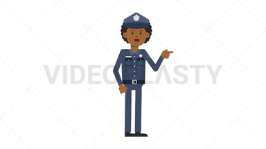 Black Policeman Pointing Right Stock Animation
