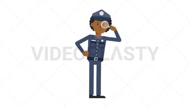 Black Policeman Searching with a Magnifying Glass Stock Animation