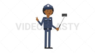 Black Policeman Selfie Stick Stock Animation