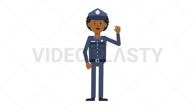 Black Policeman Waving Stock Animation