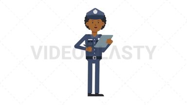 Black Policeman Writing on Clipboard Stock Animation