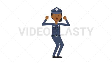 Black Policewoman Cheer Stock Animation