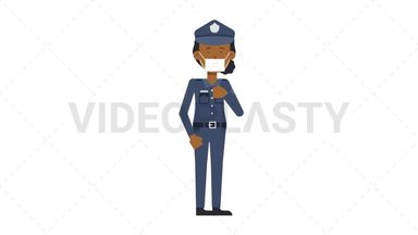 Black Policewoman Face Mask Coughing Stock Animation