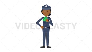 Black Policewoman Holding Cash Stock Animation
