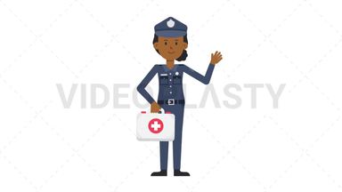 Black Policewoman Holding First Aid Kit Stock Animation