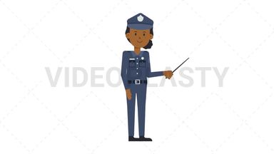 Black Policewoman Holding Pointer Stick Stock Animation