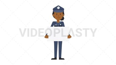 Black Policewoman Holding Poster Stock Animation