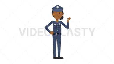 Black Policewoman Ok Stock Animation