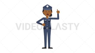 Black Policewoman Pointing Above Stock Animation