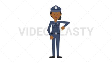 Black Policewoman Pointing Below Stock Animation