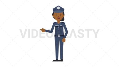 Black Policewoman Pointing Left Stock Animation