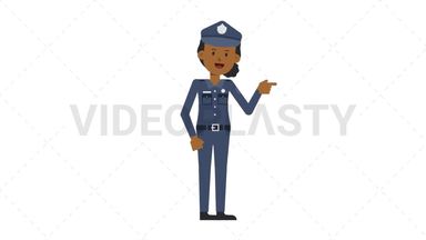 Black Policewoman Pointing Right Stock Animation