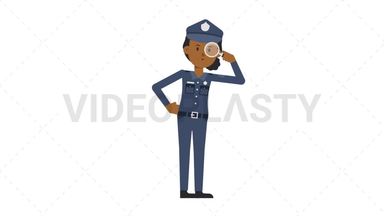 Black Policewoman Searching with a Magnifying Glass Stock Animation